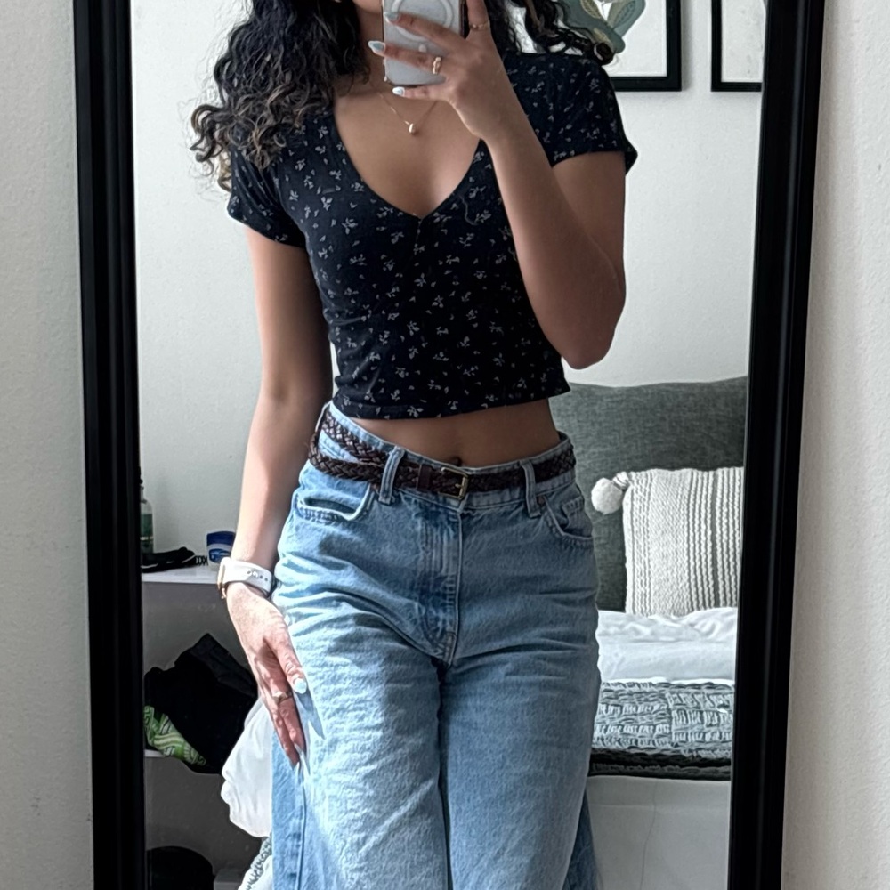 Brandy Melville Black Top w/ Floral Design